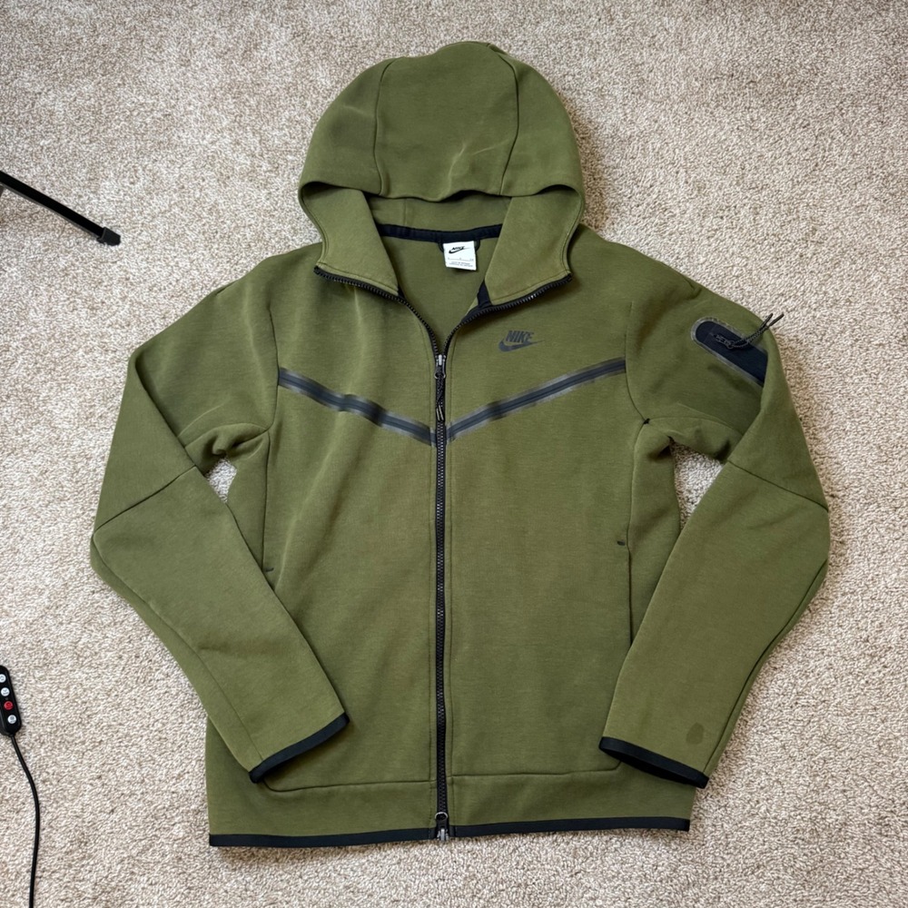 Nike Tech Fleece Hoodie Men S Olive Green Full Zip CU4489-326 Bonded Pocket